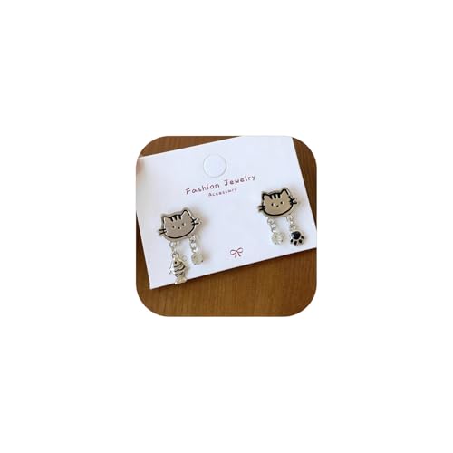Süße Katzen-Ohrhänger für Frauen, schöne asymmetrische Katzenpfoten-Ohrringe, Moderate type, Metall, Kein Edelstein von Grmpt