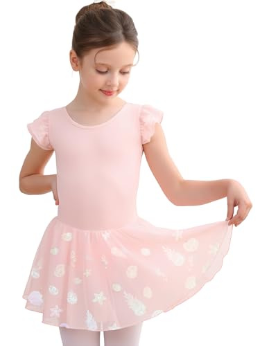 GroYolan Ballettkleidung Mädchen Ballettkleid mit Quallen Print Kurzarm Balletttrikot für Kinder Ballett Tanzkleid Tanzbody mit Chiffon Rock Tütü von GroYolan