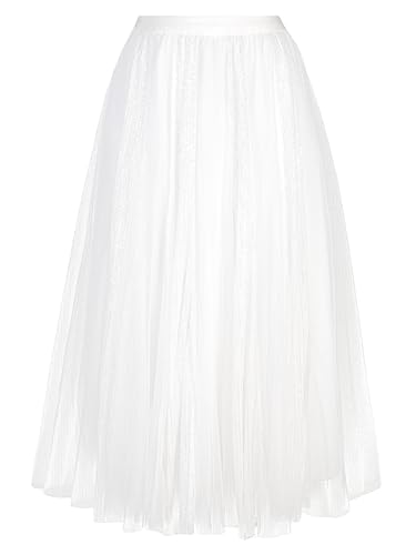 GroYolan Damen Tüllrock Lang Glitzer A-Linie Maxirock mit Pailletten Elastisch Taille Tüllrock für Casual Party Kostüm von GroYolan