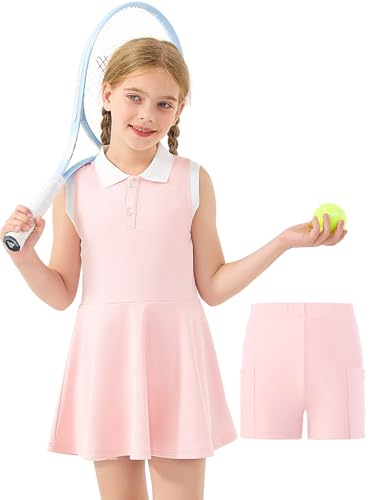 GroYolan Mädchen Tenniskleid ärmellos Polokleid Sportkleid mit Hose und Taschen Tennis Golf Kleid für Sport Casual 5-15 Jahre von GroYolan