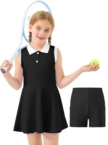 GroYolan Mädchen Tenniskleid ärmellos Polokleid Sportkleid mit Hose und Taschen Tennis Golf Kleid für Sport Casual 5-15 Jahre von GroYolan