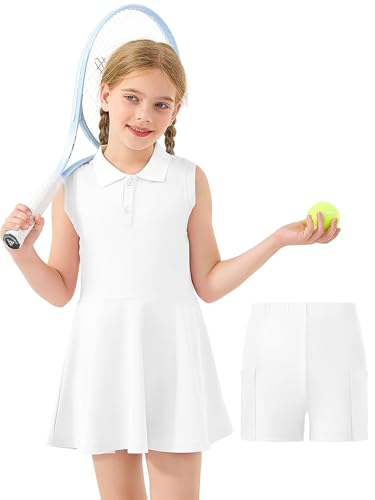 GroYolan Mädchen Tenniskleid ärmellos Polokleid Sportkleid mit Hose und Taschen Tennis Golf Kleid für Sport Casual 5-15 Jahre von GroYolan
