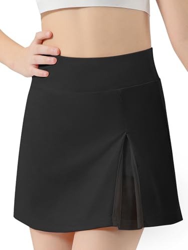 GroYolan Mädchen Tennisrock Hohe Taille Sportrock Golf Skorts Atmungsaktiver Mesh Hosenrock Mädchen A-Linien Golfrock mit Innenhose von GroYolan