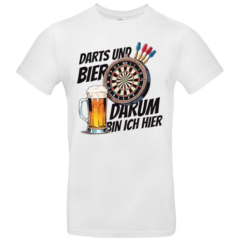 Darts & Bier - Darum Bin ich Hier Herren T-Shirt Darten 180 Darts Ally Pally Weiß Größe XXL von Grobe Jungs