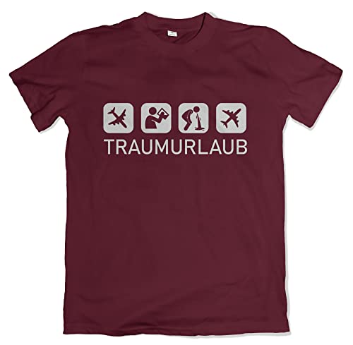 Traumurlaub Malle Herren T-Shirt Ballermann Mallorca Shirt Burgundy Größe L von Grobe Jungs