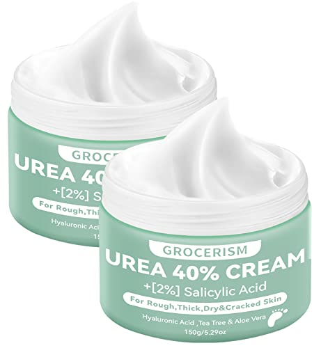 2 Packungen Urea Creme 40% 150 Gramm || Hornhautentferner Fußcreme, Handcreme, Bodylotion mit Hyaluronsäure, Teebaum und Aloe Vera für tiefe Feuchtigkeit, Kallusentferner und Erweichung von Grocerism