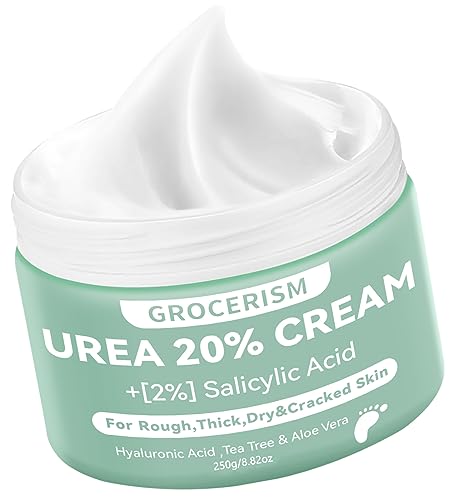 Urea Creme 20 prozent 250 Gramm || Hornhautentferner Fußcreme, Handcreme, Bodylotion mit Hyaluronsäure, Teebaum und Aloe Vera für tiefe Feuchtigkeit, Kallusentferner und Erweichung von Grocerism