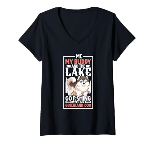 Damen Angeln und Grönlandhund T-Shirt mit V-Ausschnitt Damen Angeln und Grönlandhund T-Shirt mit V-Ausschnitt von Grönlandhund Designs