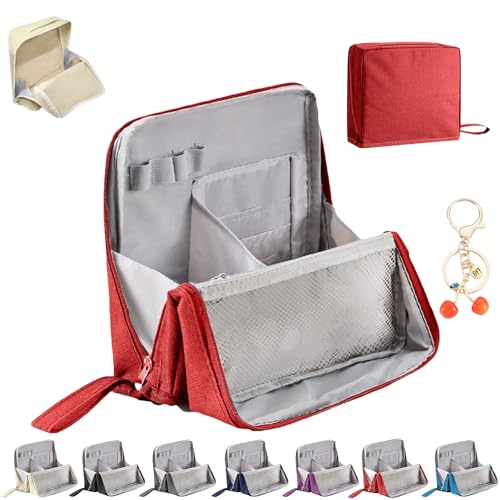 2025 New Doresty Makeup Bag,Doresty Standing Makeup Bag,Multi-Purpose Large Capacity Oxford Cloth Standing Makeup Bags with Compartments for Girls Women (Red) von Grolomo