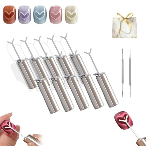 Heart Magnet For Cat Eye Gel Polish,2025 New Cat Eye Magnet For Nails,Diy Manicure Kit With Y-Shaped Guide Sticks,Professional Nail Magnet Sticks For Nail Art Salon,Home (10pcs) von Grolomo