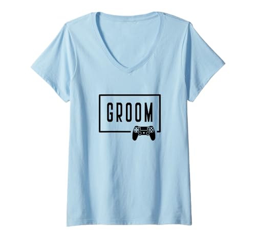 Damen Bräutigam - Junggesellenabschied Getting Ready Hochzeit Video Gamer T-Shirt mit V-Ausschnitt von Groom Apparel by Jess