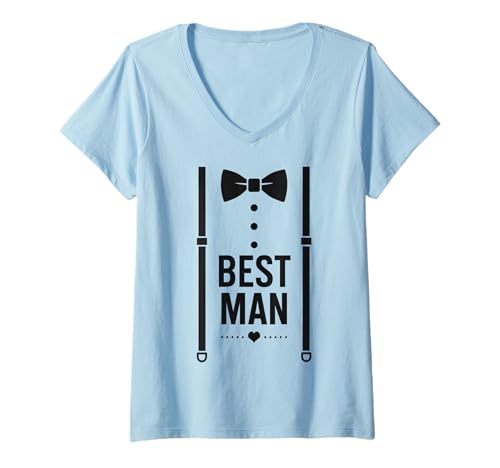 Damen Trauzeugen Hochzeit Smoking Kostüm Hosenträger Fliege Party Spaß T-Shirt mit V-Ausschnitt Damen Trauzeugen Hochzeit Smoking Kostüm Hosenträger Fliege Party Spaß T-Shirt mit V-Ausschnitt von Groom Squad Apparel
