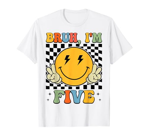 Bruh I'm Five 5 Retro-Design zum 5. Geburtstag, 5 Jahre, für Jungen und Mädchen T-Shirt Bruh I'm Five 5 Retro-Design zum 5. Geburtstag, 5 Jahre, für Jungen und Mädchen T-Shirt von Groovy 5th Birthday 5 Years Old Boys Girls