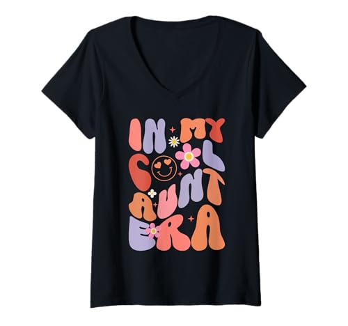 Damen In My Cool Auntie Era Groovy Matching Family 1. Geburtstag T-Shirt mit V-Ausschnitt Damen In My Cool Auntie Era Groovy Matching Family 1. Geburtstag T-Shirt mit V-Ausschnitt von Groovy Auntie Matching Family Gifts