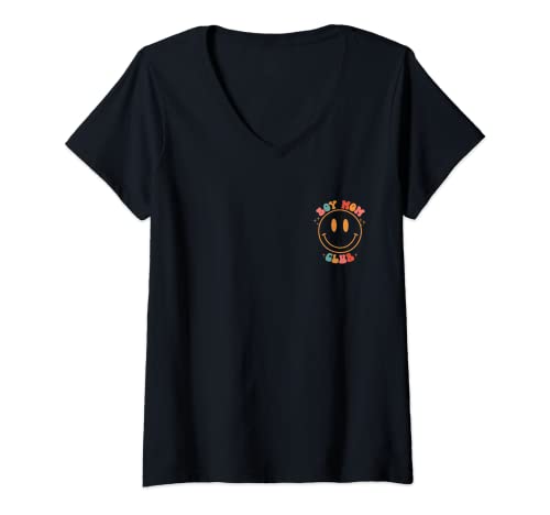 Damen Groovy Boy Moms Club Retro Cool Moms Club 2 Seiten T-Shirt mit V-Ausschnitt Damen Groovy Boy Moms Club Retro Cool Moms Club 2 Seiten T-Shirt mit V-Ausschnitt von Groovy Boy Moms Club Front & Back Apparel
