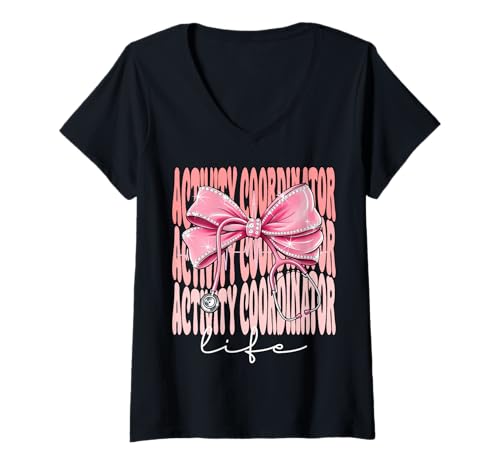 Damen Aktivitätskoordinatorin Life Week Day für Frauen Coquette Bow T-Shirt mit V-Ausschnitt von Groovy Coquette Activity Coordinator Life
