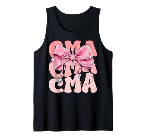 CMA Week Day für Damen, pinkfarbener Kokettenbogen und Stethoskop Tank Top CMA Week Day für Damen, pinkfarbener Kokettenbogen und Stethoskop Tank Top von Groovy Coquette CMA for Cute and Funny Nurses