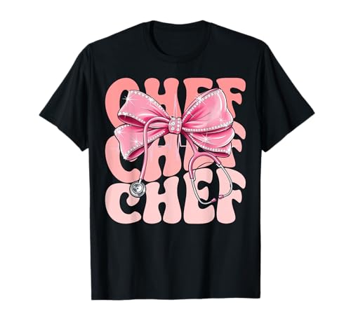 Chefwochentag für Frauen, rosa Kokette mit Schleife, niedliches Stethoskop T-Shirt Chefwochentag für Frauen, rosa Kokette mit Schleife, niedliches Stethoskop T-Shirt von Groovy Coquette Chef for Cute and Funny Nurses