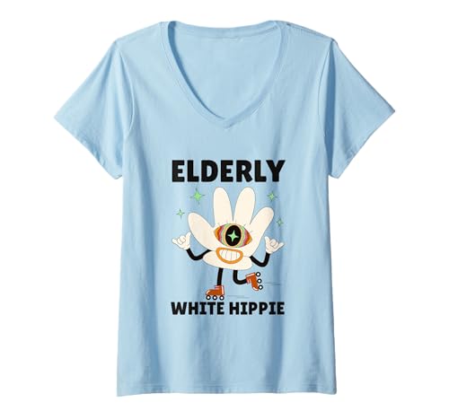 Damen Funny Saying Groovy Elderly White Hippie T-Shirt mit V-Ausschnitt Damen Funny Saying Groovy Elderly White Hippie T-Shirt mit V-Ausschnitt von Groovy Elderly White Hippie Funny Design