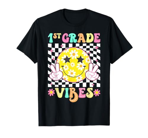 Vibes Smile Face für Mädchen, 1. Klasse, Zurück zur Schule, erste Klasse T-Shirt Vibes Smile Face für Mädchen, 1. Klasse, Zurück zur Schule, erste Klasse T-Shirt von Groovy First Day of School Outfit Women Men