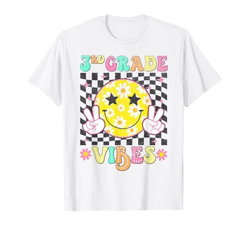 Vibes Smile Face für Mädchen, 3. Klasse, Zurück zur Schule, dritte Klasse T-Shirt Vibes Smile Face für Mädchen, 3. Klasse, Zurück zur Schule, dritte Klasse T-Shirt von Groovy First Day of School Outfit Women Men