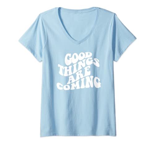 Retro Good Things Are Coming Groovy Inspirational Women T-Shirt mit V-Ausschnitt Retro Good Things Are Coming Groovy Inspirational Women T-Shirt mit V-Ausschnitt von Groovy Good Things Are Coming Women's Apparel