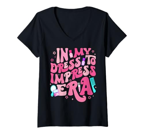 Damen Retro In My Dress to Impress Era: Geburtstag, Mädchen, Geburtstagsparty T-Shirt mit V-Ausschnitt von Groovy In My Dress To Impress Era With My Baddies