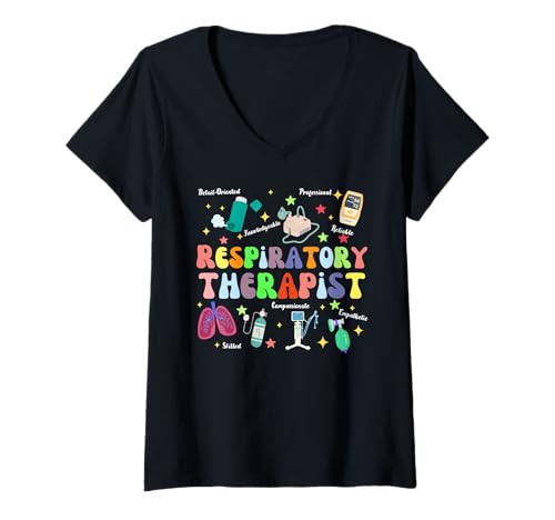 Damen Groovy Atemtherapeutin Kunst für Männer Frauen Therapie T-Shirt mit V-Ausschnitt von Groovy Respiratory Therapist Gift