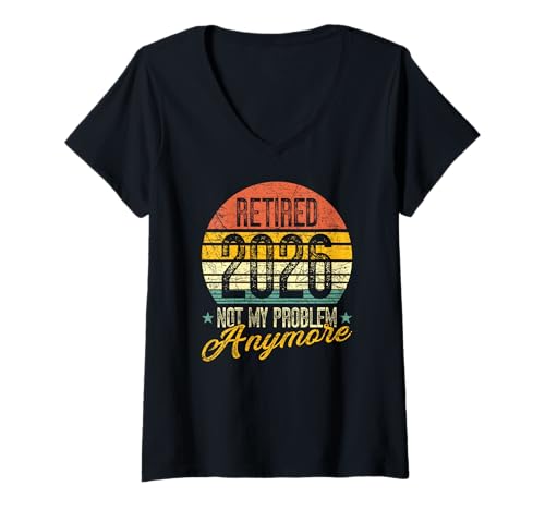 Damen Ruhestand 2026 Retro Not My Problem Anymore Ruhestand T-Shirt mit V-Ausschnitt Damen Ruhestand 2026 Retro Not My Problem Anymore Ruhestand T-Shirt mit V-Ausschnitt von Groovy Retirement Gifts