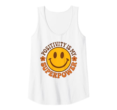 Damen „Positivität ist Meine Superkraft“ Happy Face Smile Flower im Retro-Look Tank Top Damen „Positivität ist Meine Superkraft“ Happy Face Smile Flower im Retro-Look Tank Top von Groovy Retro 70s Peace Hippie Fun Love Smile Shirt