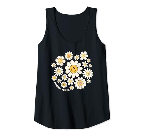 Damen Flower Power Süßes Lächeln, Gesichtsblume, Happy Face, Blumen, Mädchen Tank Top Damen Flower Power Süßes Lächeln, Gesichtsblume, Happy Face, Blumen, Mädchen Tank Top von Groovy Retro 70s Peace Hippie Fun Love Smile Shirt
