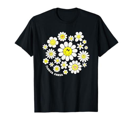 Flower Power Süßes Lächeln, Gesichtsblume, Happy Face, Blumen, Mädchen T-Shirt von Groovy Retro 70s Peace Hippie Fun Love Smile Shirt