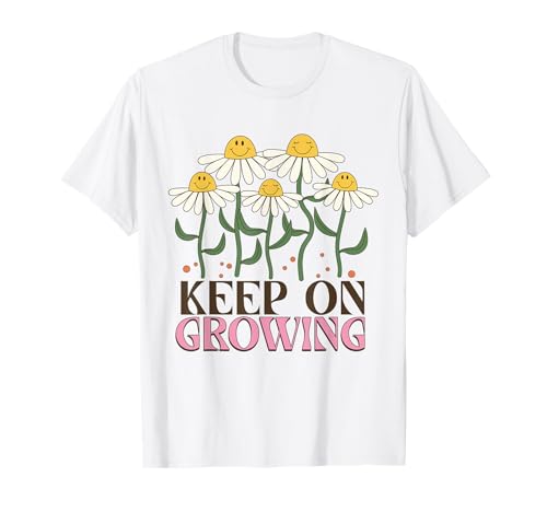 Retro-Gänseblümchen mit lächelndem Gesicht, das weiter wächst, EIN glückliches, positives Mädchen T-Shirt Retro-Gänseblümchen mit lächelndem Gesicht, das weiter wächst, EIN glückliches, positives Mädchen T-Shirt von Groovy Retro 70s Peace Hippie Fun Love Smile Shirt