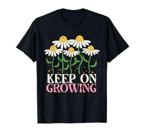 Retro-Gänseblümchen mit lächelndem Gesicht, das weiter wächst, EIN glückliches, positives Mädchen T-Shirt Retro-Gänseblümchen mit lächelndem Gesicht, das weiter wächst, EIN glückliches, positives Mädchen T-Shirt von Groovy Retro 70s Peace Hippie Fun Love Smile Shirt