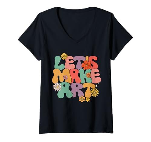 Damen Groovy Retro Let's Make Art, Schulanfang Kostüm T-Shirt mit V-Ausschnitt Damen Groovy Retro Let's Make Art, Schulanfang Kostüm T-Shirt mit V-Ausschnitt von Groovy Retro Let's Make Art, Back To School