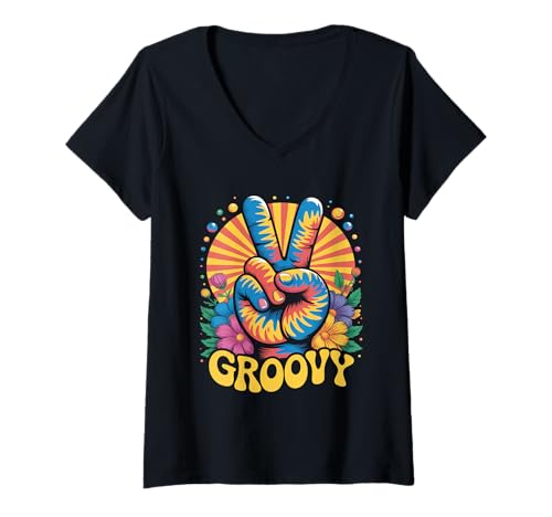 Damen Groovy Krawatte T-Shirt mit V-Ausschnitt Damen Groovy Krawatte T-Shirt mit V-Ausschnitt von Groovy Vibes Apparel