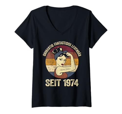 Damen Jahrgang 1974 Shirt Großartig Fantastisch Legendär Seit 1974 T-Shirt mit V-Ausschnitt Damen Jahrgang 1974 Shirt Großartig Fantastisch Legendär Seit 1974 T-Shirt mit V-Ausschnitt von Großartig Fantastisch Legendär Jahrgang Geschenke