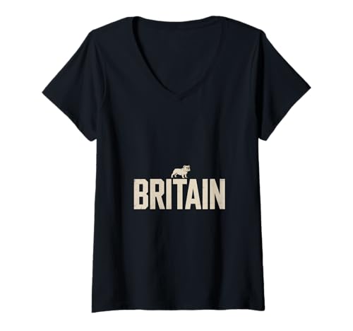 Damen Britain Britische Bulldogge England Großbritannien T-Shirt mit V-Ausschnitt Damen Britain Britische Bulldogge England Großbritannien T-Shirt mit V-Ausschnitt von Großbritannien England Britische Bulldogge