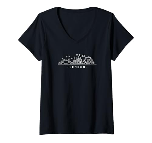 Damen England Skyline Tower-Bridge Landeshauptstadt London T-Shirt mit V-Ausschnitt von Großbritannien Skyline Landeshauptstadt London