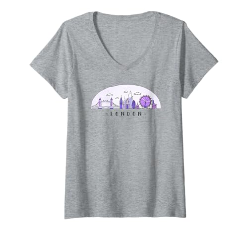 Damen England Skyline Tower-Bridge Landeshauptstadt London T-Shirt mit V-Ausschnitt von Großbritannien Skyline Landeshauptstadt London