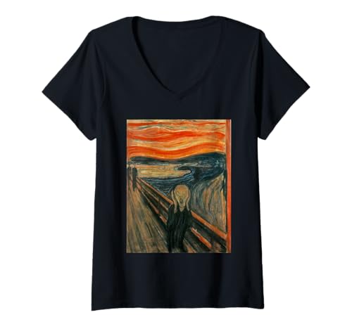 Damen Der Schrei (Schrei) der Munch-Kunst des Expressionismus T-Shirt mit V-Ausschnitt Damen Der Schrei (Schrei) der Munch-Kunst des Expressionismus T-Shirt mit V-Ausschnitt von Great Paintings Designs