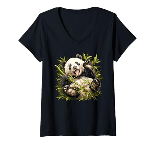 Damen Giant Panda Große Pandas Großer Panda T-Shirt mit V-Ausschnitt von Große Pandas Großer Panda Tier Shop