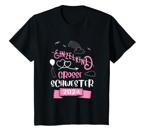 Kinder Einzelkind Big Sister 2024 T-Shirt Mädchen Baby Herz T-Shirt von Große Schwester 2024 T-Shirt