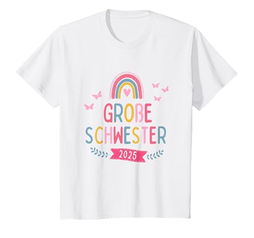 Kinder Ich werde große Schwester 2025 Regenbogen Mädchen Süß T-Shirt von Große Schwester 2025 Schwangerschaftsverkündung