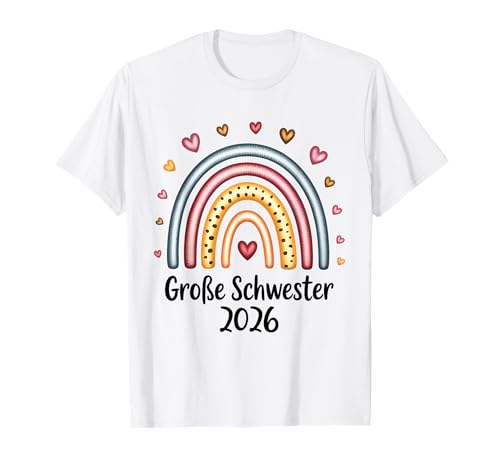 Große Schwester 2026 Regenbogen Herz Motiv Kinder Mädchen T-Shirt von Große Schwester 2026 Geschenkideen
