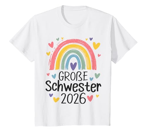 Big Sister Ich werde große Schwester 2026 Regenbogen Mädchen T-Shirt von Große Schwester 2026 Schwangerschaft Verkünden