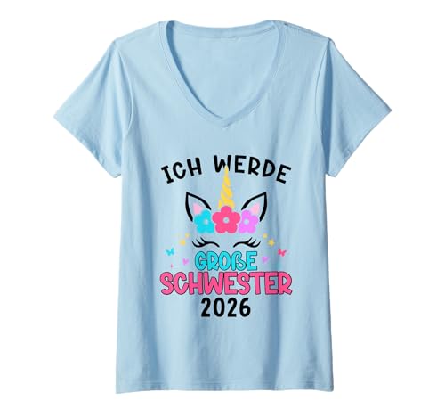Damen Ich Werde Große Schwester 2026 Unicorn Schwangerschaft T-Shirt mit V-Ausschnitt Damen Ich Werde Große Schwester 2026 Unicorn Schwangerschaft T-Shirt mit V-Ausschnitt von Große Schwester Schwangerschaft Verkünden Familie