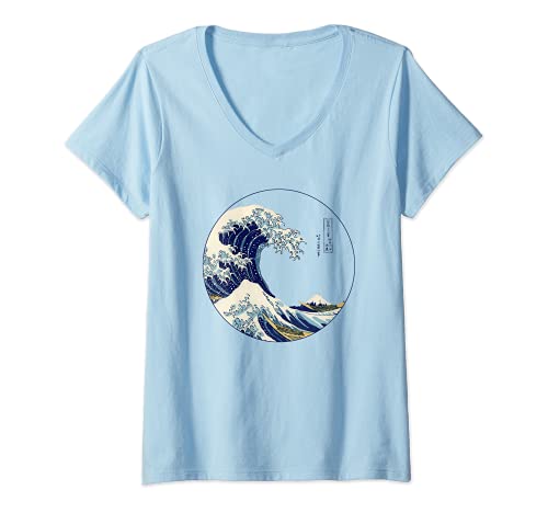 Damen Die große Welle vor Kanagawa von Hokusai T-Shirt mit V-Ausschnitt Damen Die große Welle vor Kanagawa von Hokusai T-Shirt mit V-Ausschnitt von Große Wellen-Entwürfe