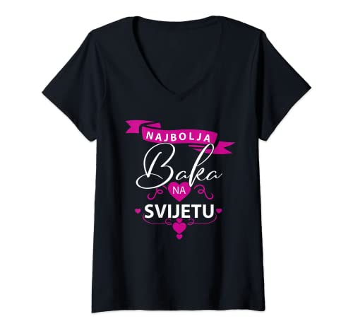 Damen Najbolja Baka na svijetu Beste Oma der Welt Großmutter T-Shirt mit V-Ausschnitt Damen Najbolja Baka na svijetu Beste Oma der Welt Großmutter T-Shirt mit V-Ausschnitt von Großeltern Motive für Bosnien Balkan Balkanstaaten
