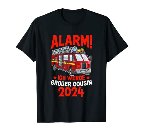 Kinder Alarm Ich werde Großer Cousin 2024 Feuerwehr T-Shirt von Großer Cousin 2024 Outfits & Geschenke Shop